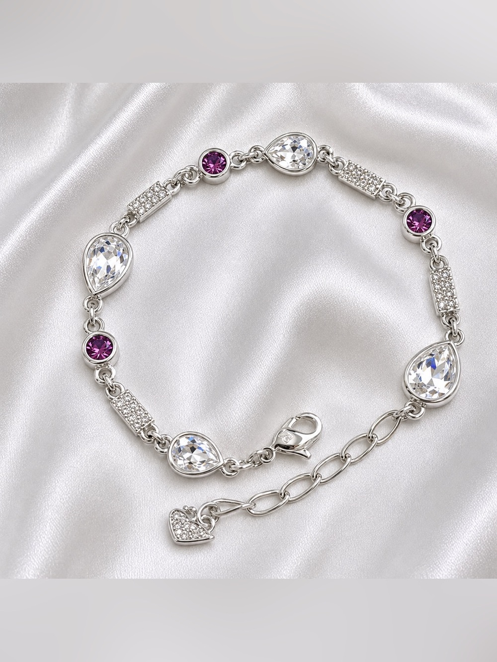 RARE Retired Swarovski Signed Amethyst & Pear Crystal Bracelet 8⅝”
